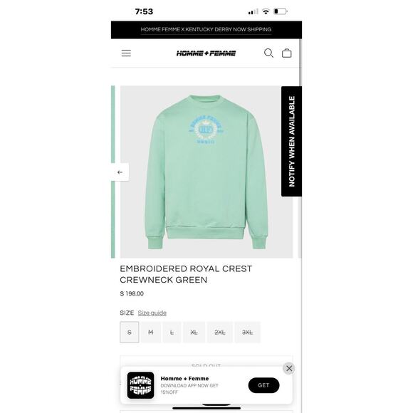 HOMME + FEMME NWT EMBROIDERED ROYAL CREST CREWNECK GREEN MSRP $198 Large *NEW* - Picture 4 of 8